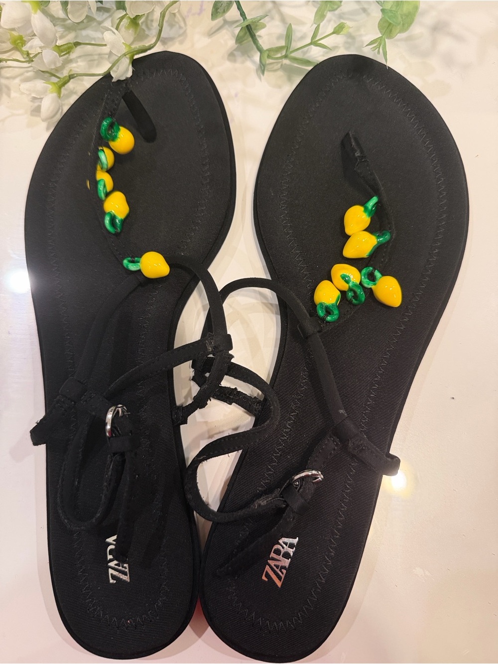 Zara Black Sandals with Lemon bead Accents - Picture 3 of 3